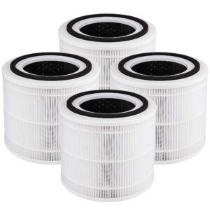 breshair true hepa filter replacement compatible with puro 240 air purifier, 3-in-1 filtration system with activated carbon filter, 4-pack