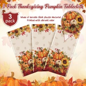 YIDAKO 3 Pack 108x54 inch Fall Tablecloths, Sunflower Pumpkin Tablecloth,Plastic Disposable Rectangle Table Cover for Autumn Harvest Thanksgiving Halloween Party Decorations