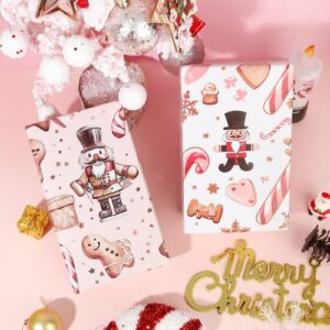 Vnaaem Pink Christmas Wrapping Paper with 4 Nutcracker Gingerbread Design for Christmas Holiday Party Celebration - 20 X 28Inches Per Sheet(8 Pack)