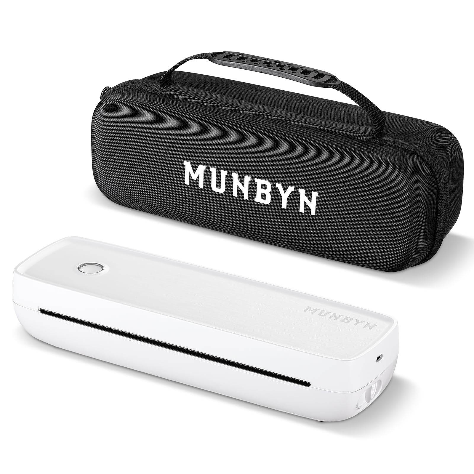 MUNBYN Portable Printers Wireless for Travel ITP04 with Carry Case, Portable Printer Bluetooth, Support 8.5 x 11 & A4 Thermal Paper, Compatible with Android, iOS & Laptop, Inkless Printer (White)