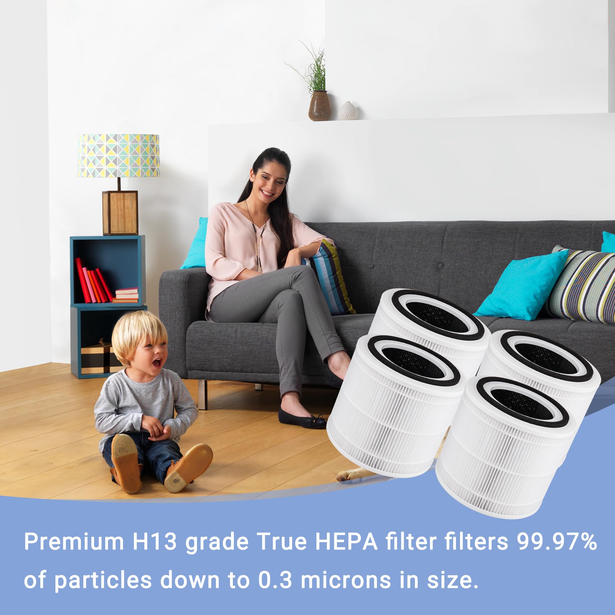 Breshair True HEPA Filter Replacement Compatible with Puro 240 Air Purifier, 3-in-1 Filtration System with Activated Carbon Filter, 4-Pack