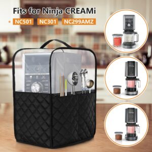 LUXJA Transparent Top Dust Cover Compatible with Ninja CREAMi NC501, NC301, NC299AMZ, Ice Cream Maker Dust Cover Compatible for Ninja Ice Cream Maker Machine with Accessories Pockets, Black