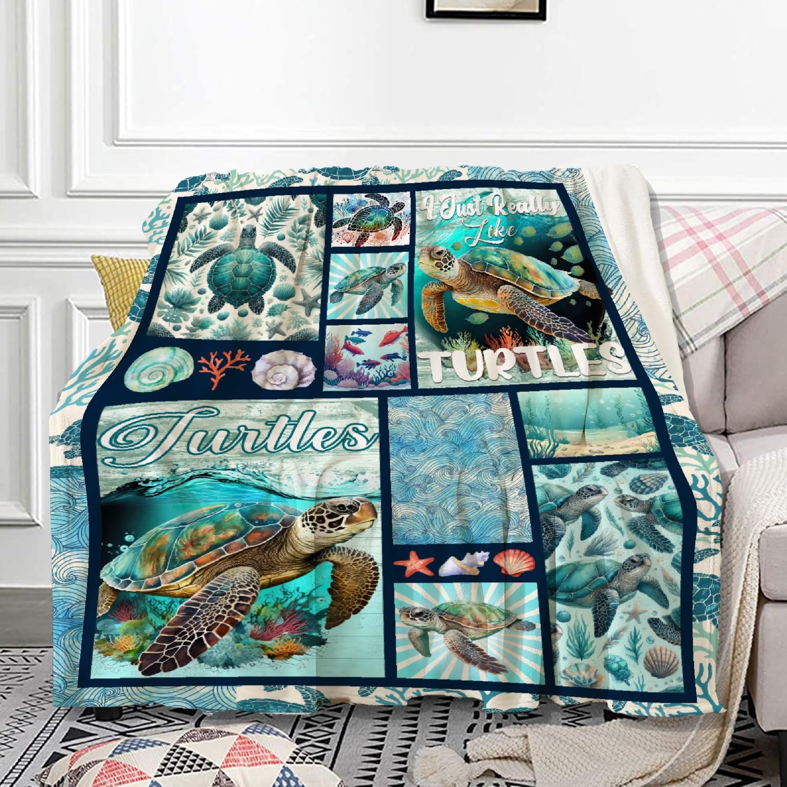 I Just Really Like Turtles Blanket for Girls Boys Turtle Gifts for Men Women Warm Soft Throw Blanket for Bedding Sofa Traveling Camping 40x50inches