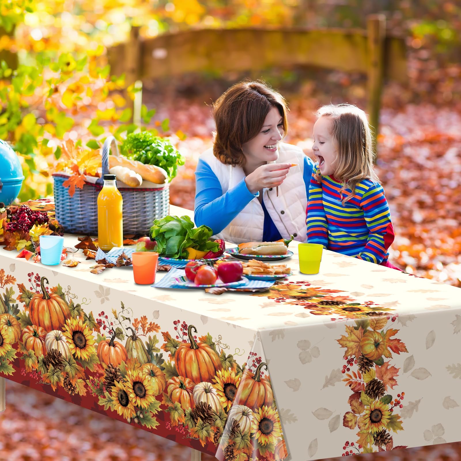 YIDAKO 3 Pack 108x54 inch Fall Tablecloths, Sunflower Pumpkin Tablecloth,Plastic Disposable Rectangle Table Cover for Autumn Harvest Thanksgiving Halloween Party Decorations