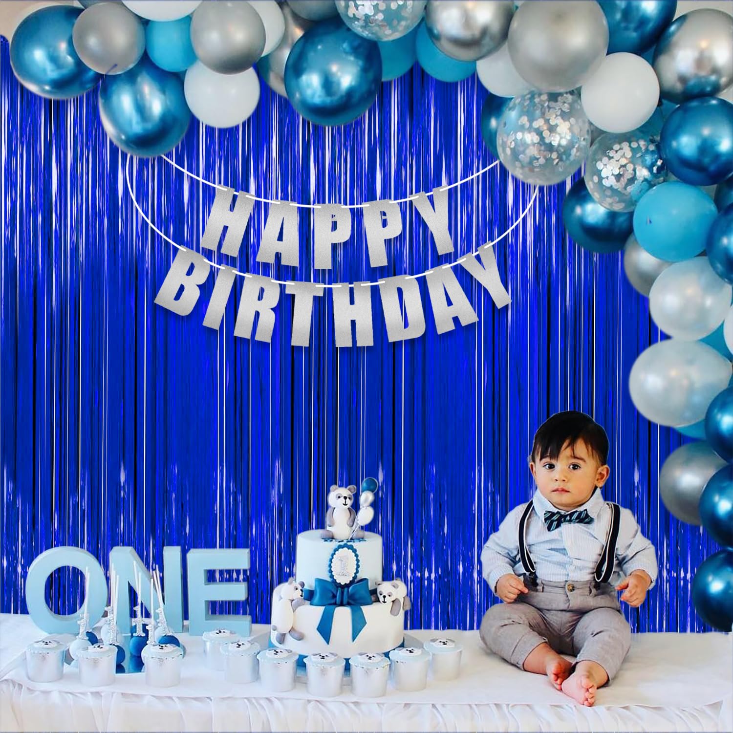 Blue Foil Fringe Curtain Tinsel Backdrop for Party, Foil Fringe Curtains for Birthday Graduation Paw Patrol Birthday Party Backdrop Decorations, 2 Pack 3.2X 8.2ft