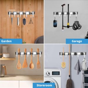 GARLWOLEX Broom Holder Wall Mount,Broom Holder for Garage Organization, Garden Tool Organizer 4 Racks with 5 Hooks, Broom Rack for Rakes, Shovels with Screws