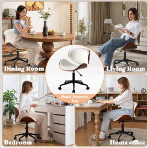 AMERLIFE Home Office Chair Set of 2, PU Leather Desk Chair, Modern Swivel Chair with Curved Back, Armless Desk Chair with Wheels for Home Office, White