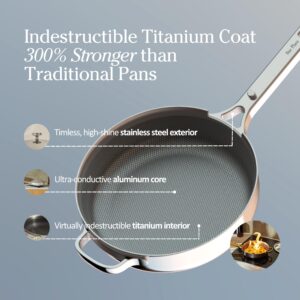 Our Place Titanium Always Pan Pro - No-Coating Nonstick Technology | Tri-Ply Construction with Titanium & Stainless Steel | Heat Safe up to 1000°F | Includes Steam-Release Lid & Spatula | Chrome