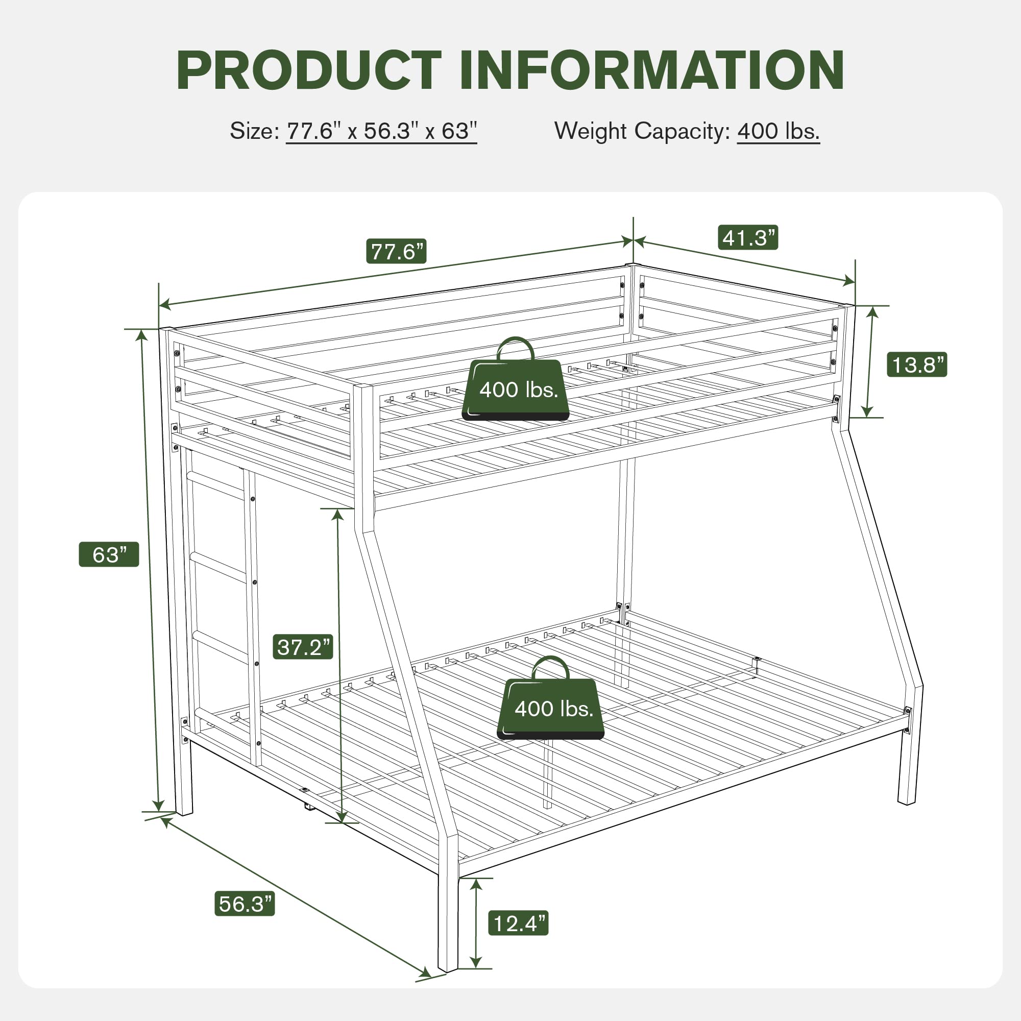 MUTICOR Modern Twin Over Full Metal Loft Bed with Ladder for Junior & Adults, Space-Saving Bunk Bed Frame, Sturdy & Durable, Ideal for Bedrooms, Dorms, and Guest Rooms, Black