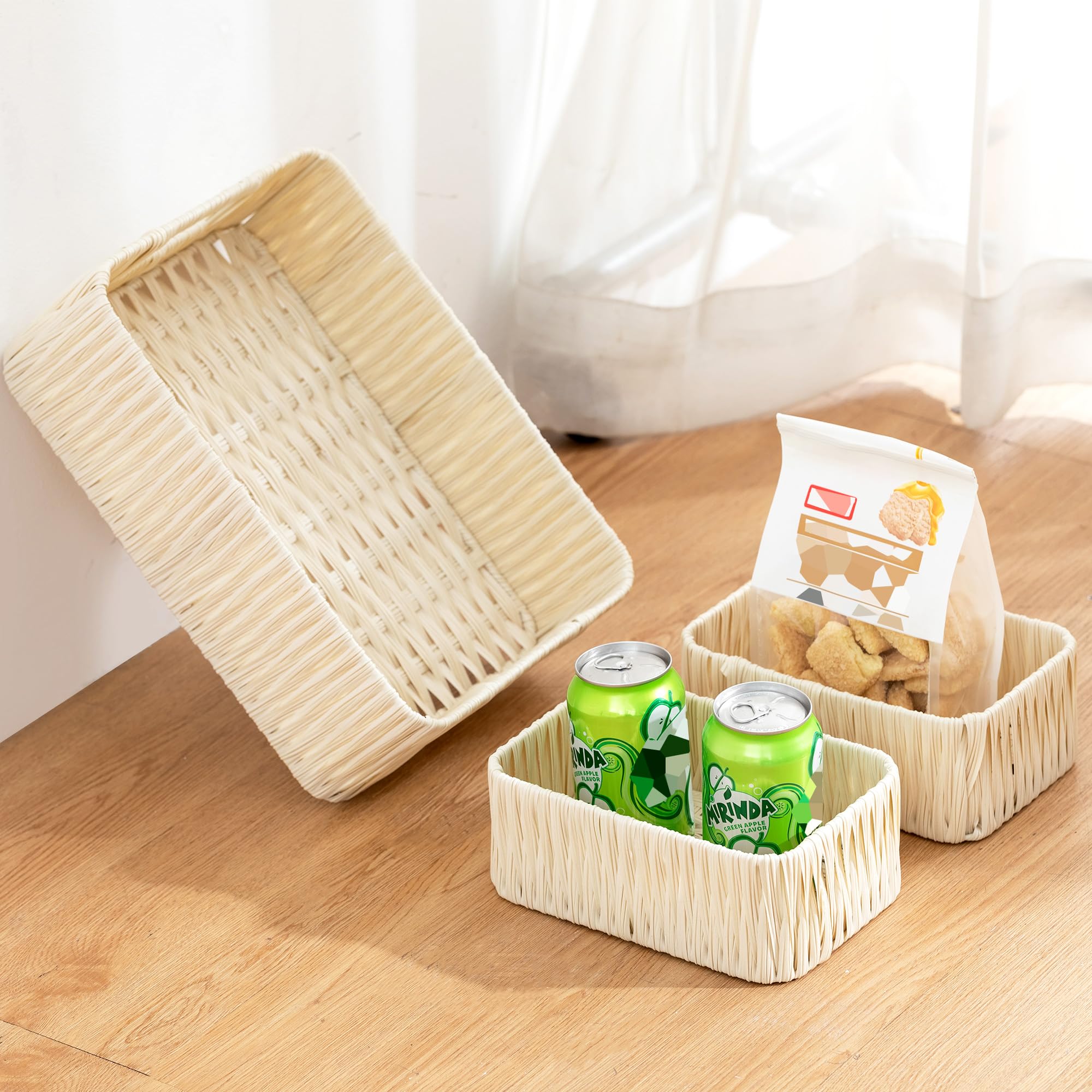 Storage Baskets Wicker Baskets-Toilet Paper Storage Baskets-Multi-Purpose Storage Bins-Bathroom Wicker Storage Baskets, Toilet Tank Top Storage Baskets (Set of 3, White) 13 ¼"L x 9 ½"W x 4.5 ¾"H