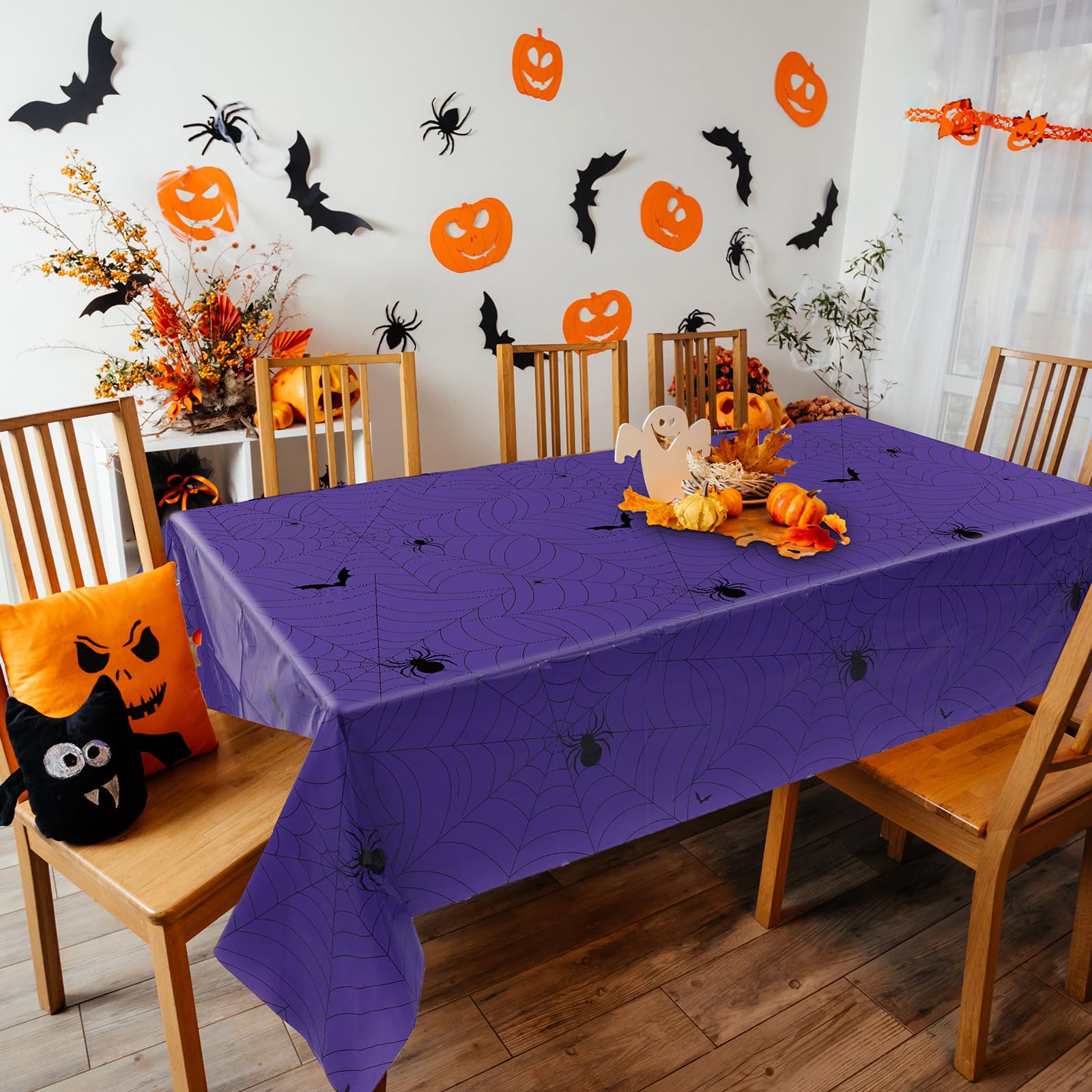 Shellwei 4 Pcs Plastic Tablecloth For Halloween Christmas Thanksgiving Day Tablecloth 54" x 108" Waterproof Table Cover Disposable Banquet Table Cloth for Indoor Outside Home Party (Halloween)