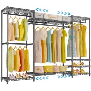 vipek x5 expandable clothes rack, large freestanding portable closet heavy duty clothing rack for hanging clothes with 4 hanging rods & 8 wire shelves, adjustable from 5.9 ft to 6.6 ft, black