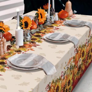 YIDAKO 3 Pack 108x54 inch Fall Tablecloths, Sunflower Pumpkin Tablecloth,Plastic Disposable Rectangle Table Cover for Autumn Harvest Thanksgiving Halloween Party Decorations