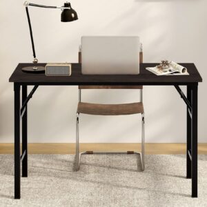 Joezhe 39.4 inch Folding Computer Desk, Writing Gaming Computer Folding Desk for Small Spaces, No Assembly Required Foldable Home Office Desk - Black Walnut