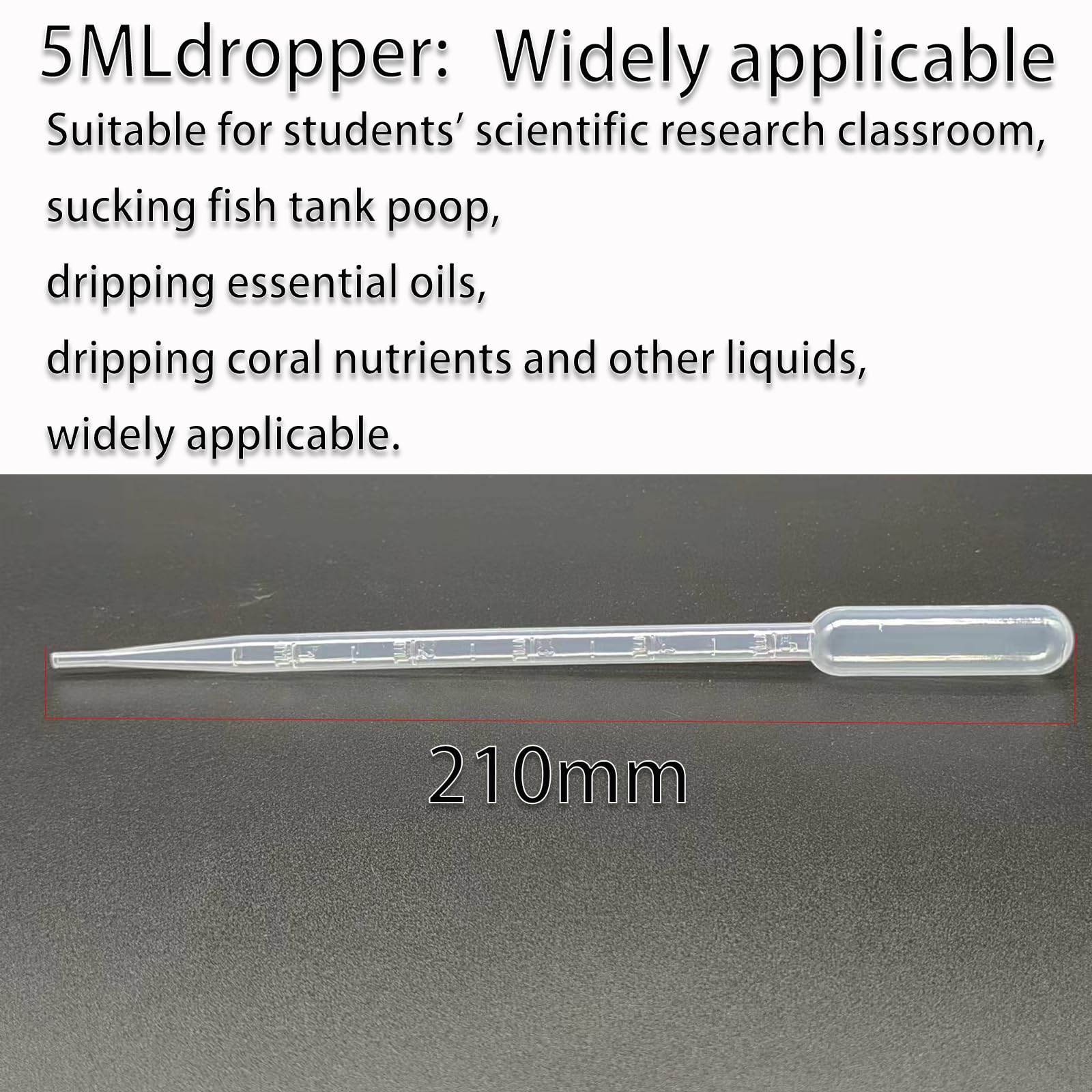 Pack of 100 5ML Disposable Pipettes Plastic Pipette Droppers for transferring Liquids, Oils, resins, Crafts, Essential Oil Mixing, Fish Tank Cleaning, Student Scientific Research Activities, etc.