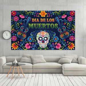 Dia De Los Muertos Backdrop for Photography Day of The Dead Banner Mexican Fiesta Sugar Skull Decorations and Supplies for Home Altar Ofrenda