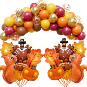 wecepar fall thanksgiving balloons 12 inch orange gold confetti balloons with turkey squirrel maple leaves pumpkin foil balloons for fall thanksgiving pumpkin autumn harvest party decorations