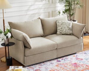 abcasa modern living room chenille sofa small sofa, loveseat sofa with deeper seats, easy to install, beige