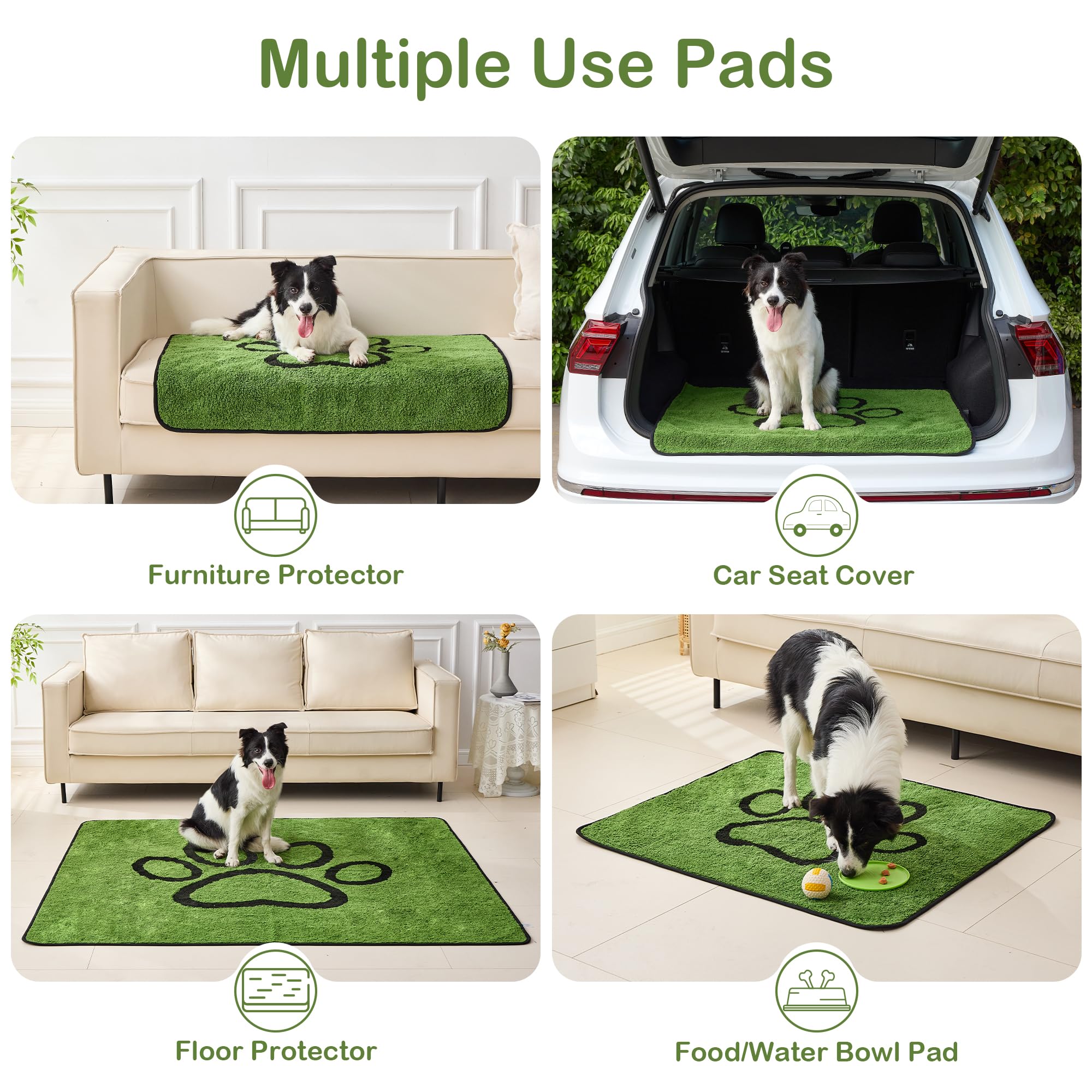 Qeils Washable Pee Pads for Dogs, 2 Pack Super Absorbent Reusable Puppy Pads with Green Long Wool for Potty Training, Floor, Couch, Bed, and Crate,18"x 24"