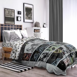 Star Wars Comic Book Twin Size Comforter Set - 5 Piece Bedding Includes Sheet Set & Pillow Covers - Super Soft Cozy Kids Bedding