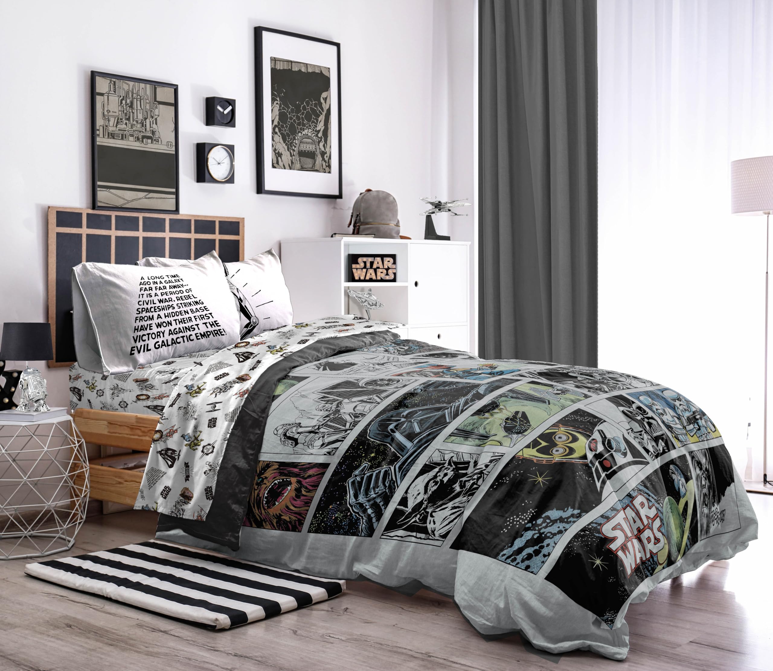 Star Wars Comic Book Twin Size Comforter Set - 5 Piece Bedding Includes Sheet Set & Pillow Covers - Super Soft Cozy Kids Bedding