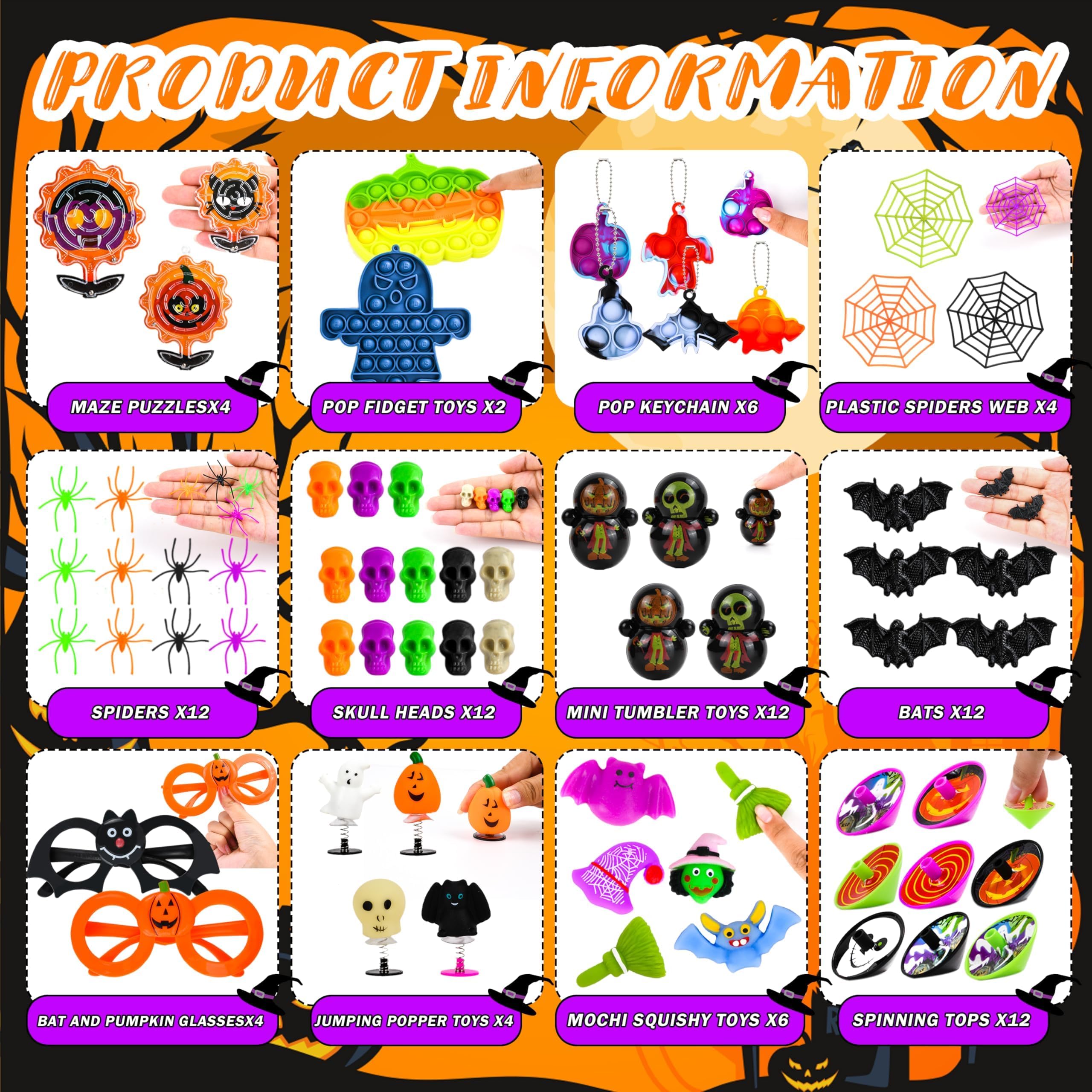 PURPERCAT 253 Pcs Halloween Party Favors Bulk Prizes Box Toys Assortment Trick or Treat Goodie Bag Fillers Pumpkin Bat Glasses Spider Web Halloween Favors for Kids Classroom Prize Classroom Rewards