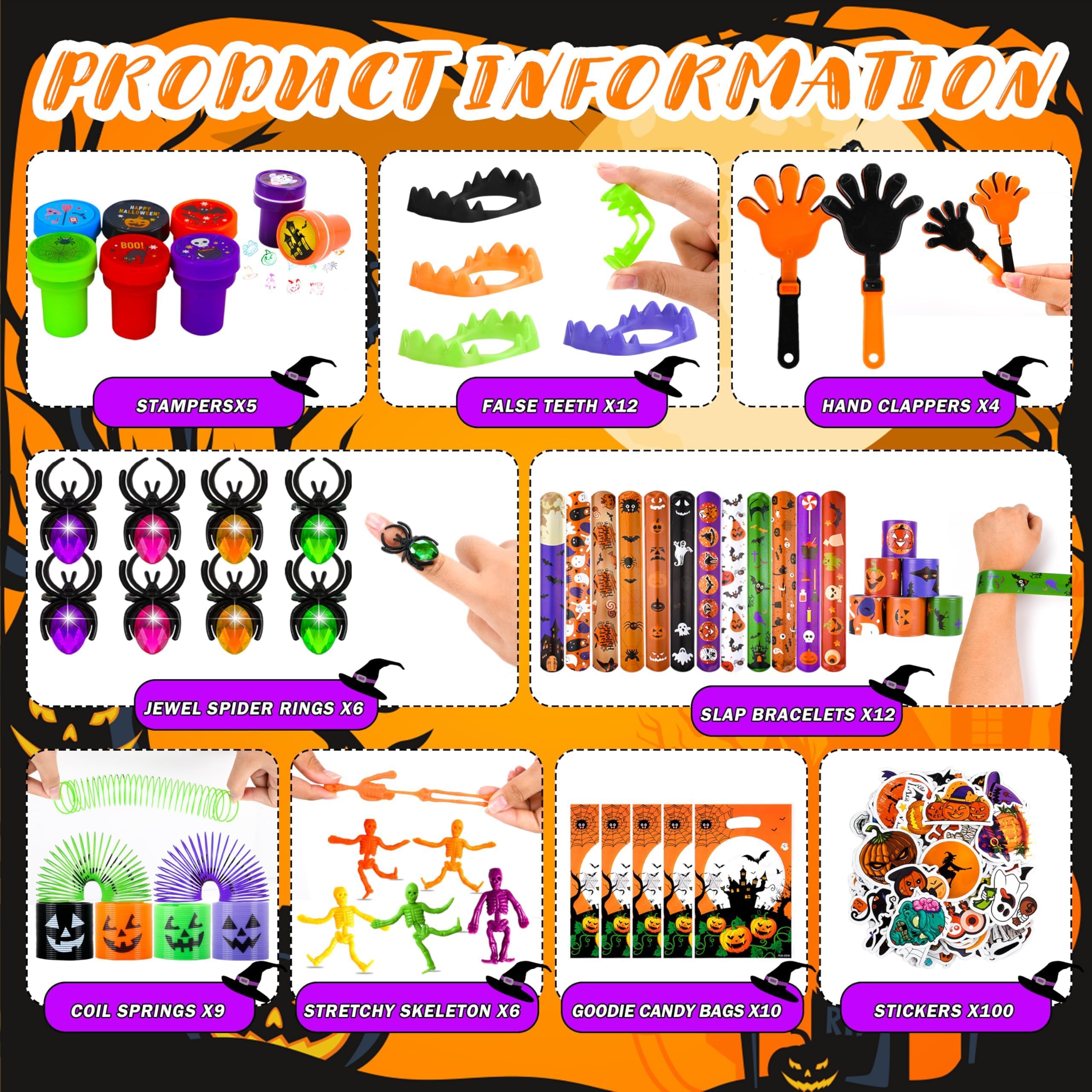 PURPERCAT 253 Pcs Halloween Party Favors Bulk Prizes Box Toys Assortment Trick or Treat Goodie Bag Fillers Pumpkin Bat Glasses Spider Web Halloween Favors for Kids Classroom Prize Classroom Rewards