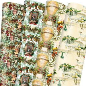 vnaaem vintage christmas wrapping paper retro santa claus balloon bell gift wrap paper bulk xmas folded flat for christmas holiday party celebration - 20 x 28inches per sheet(8 pack)