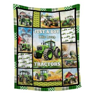 tractor blanket farm harvester blankets,tractor decor just a boy who loves tractors flannel blanket gifts for girls boys,soft warm lightweight blanket for room decor,40"x50"-throw size for kids