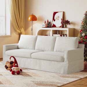 amicliber modern 3-seater sofa,93" slipcovered sofa soft chenille fabric couch with deep seat removable cover for living room,apartment,bedroom,office,creamy white