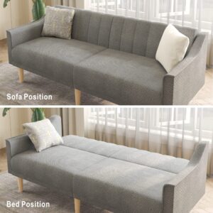 Velvet Futon Sofa Bed Couch, 74" Grey Convertible Sleeper Sofa, Loveseat Futon Couch with Adjustable Backrests, Couches for Living Room Bedroom Apartment