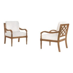 New Classic Furniture Savannah Wood Club Chairs in Natural/White Linen (Set of 2)