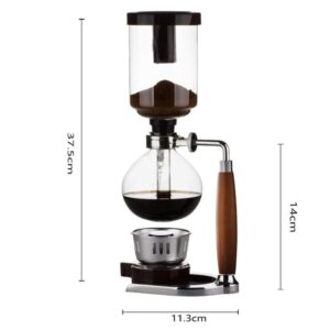 Peoxo 5 cup,Premium Siphon Coffee Maker with Wooden Handle - Vacuum Brewer Pot, Japanese Syphon Machine, Glass Drip Coffee Maker Set,Comes With 10 Sheets Of Coffee Filter Cloths 600ml