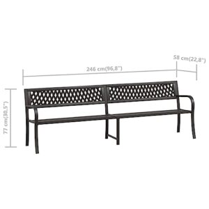 YELWHI Patio Benches Twin Patio Bench 96.9" Black Steel,Patio Bench: Durable Steel and Plastic Bench for Garden and Outdoor Spaces Outdoor Furniture & Accessories