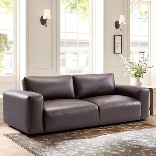 COLAMY PU Leather Sofa, 95in Oversized Comfy Couch with Extra Deep Seats Wide Armb Down Seater Modern Sofa for Living Room, Apartment, Chocolate