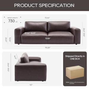 COLAMY PU Leather Sofa, 95in Oversized Comfy Couch with Extra Deep Seats Wide Armb Down Seater Modern Sofa for Living Room, Apartment, Chocolate