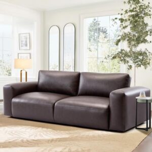 COLAMY PU Leather Sofa, 95in Oversized Comfy Couch with Extra Deep Seats Wide Armb Down Seater Modern Sofa for Living Room, Apartment, Chocolate