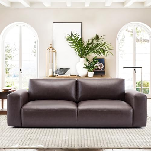 COLAMY PU Leather Sofa, 95in Oversized Comfy Couch with Extra Deep Seats Wide Armb Down Seater Modern Sofa for Living Room, Apartment, Chocolate