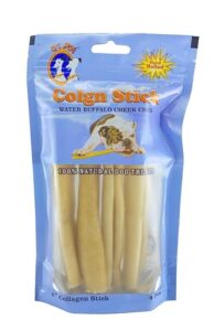 qt dog water buffalo collagen stick 6" (4 pc) - all natural long lasting dog chews, single ingredient, protein-packed, gluten & grain free, odor-free dental chews, ideal for all breed sizes - pouch