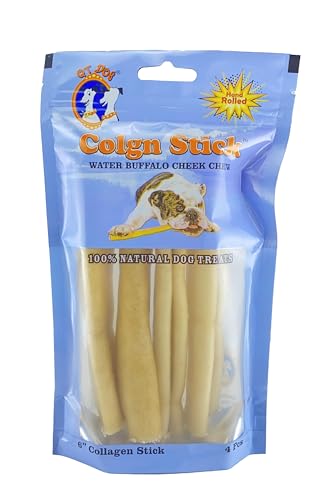 QT Dog Water Buffalo Collagen Stick 6" (4 Pc) - All Natural Long Lasting Dog Chews, Single Ingredient, Protein-Packed, Gluten & Grain Free, Odor-Free Dental Chews, Ideal for All Breed Sizes - Pouch