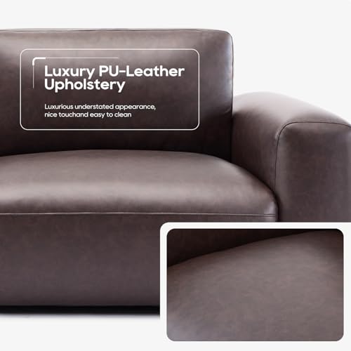 COLAMY PU Leather Sofa, 95in Oversized Comfy Couch with Extra Deep Seats Wide Armb Down Seater Modern Sofa for Living Room, Apartment, Chocolate