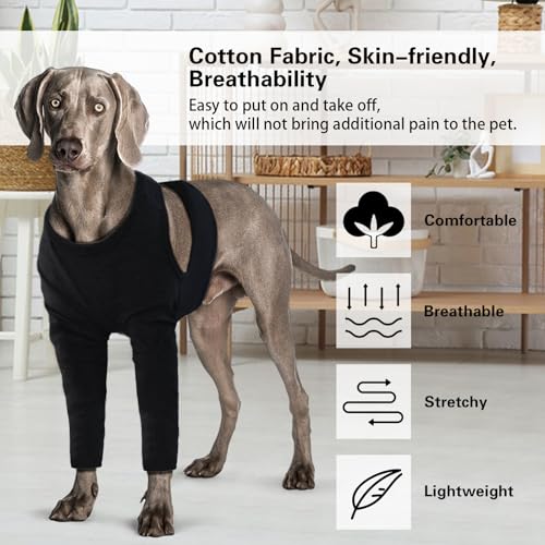 Yoolhamy Dog Leg Recovery Sleeve, Dog Front Leg Elbow Protector, Dog Recovery Suit After Surgical Wound Protector to Prevent Licking Bite Cone Collars Alternative (Black, 3XL)