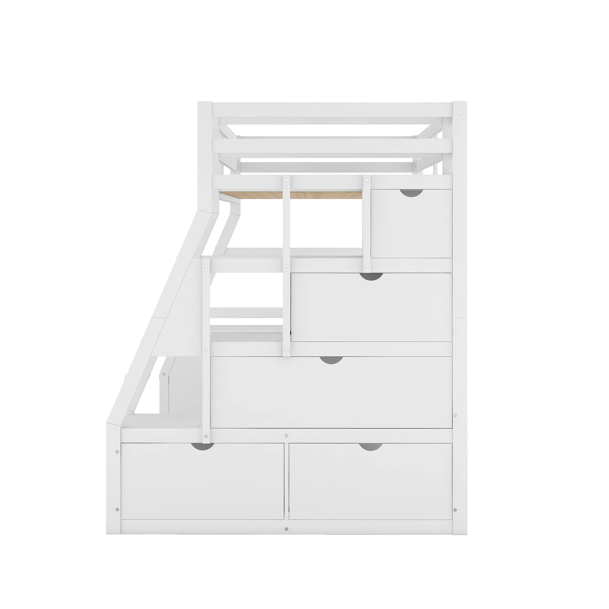 Twin Size Loft Bed with Stairs and Desk, Wood Loft Beds with Cabinet and 7 Drawers, High Loft Bed Frame with Shelves and Step for Kids, Teen, Boys, Girls, White