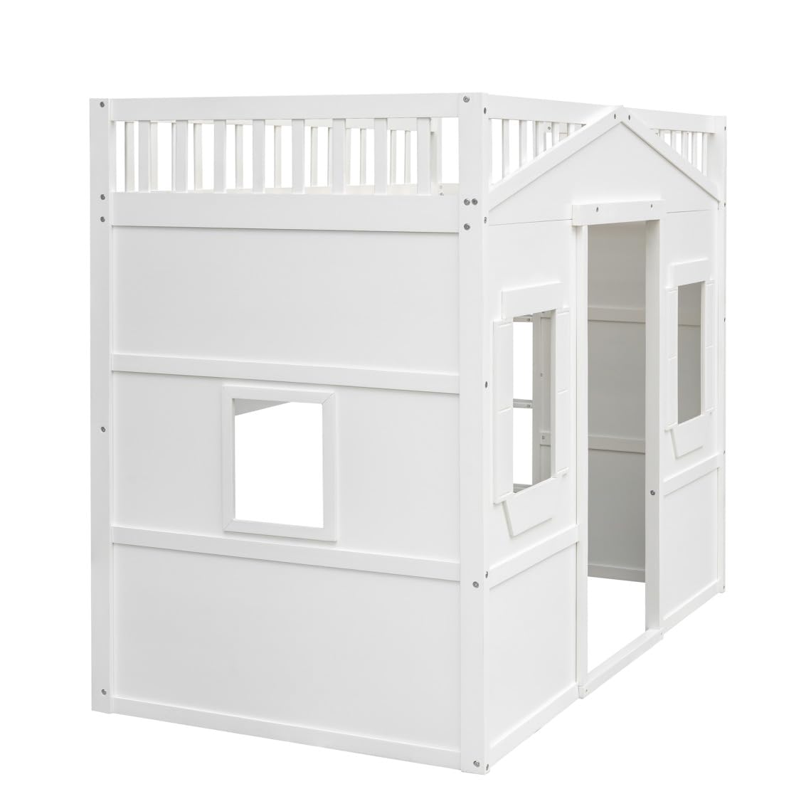 TURRIDU Twin Size Designs House Loft Bed, House Bed Frame with Ladder and Safety Guardrails,Ki-ds Playhouse Bed with Window and Ladder,for Girls Boys, White