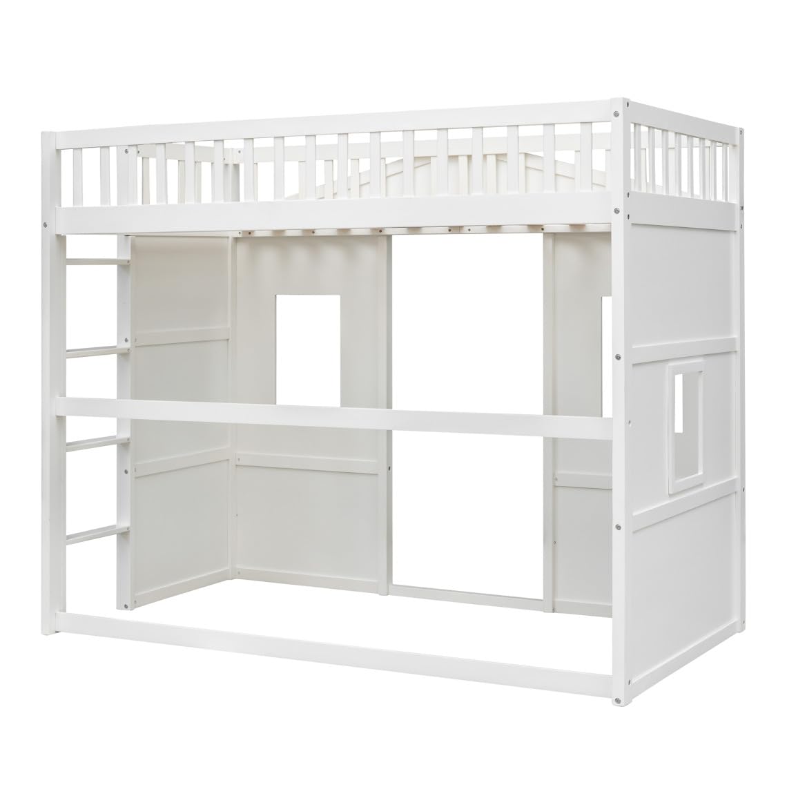 TURRIDU Twin Size Designs House Loft Bed, House Bed Frame with Ladder and Safety Guardrails,Ki-ds Playhouse Bed with Window and Ladder,for Girls Boys, White