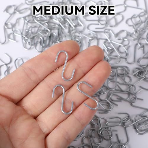 oruola 200Pcs S Hooks Small,1in S Hooks for Hanging,Metal Hooks for Crafts, Jewelry and Hanging Kitchen Supplies,Ornament Hooks for Halloween Christmas Tree Decoration,Silver S Hooks Loading 10LBS