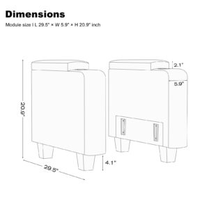 Belffin Fabric Modular Sectional Couch Armrests with Cup Holder, Modular Sofa Side Part for Sectional Sofa Couch. Light Grey.