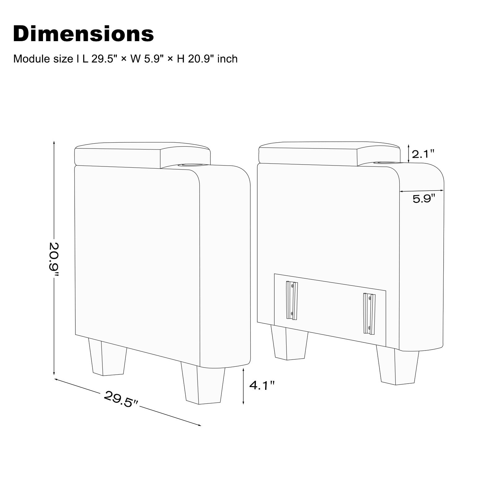 Belffin Fabric Modular Sectional Couch Armrests with Cup Holder, Modular Sofa Side Part for Sectional Sofa Couch. Light Grey.