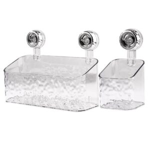 suction cup shelf, plastic shower caddy, light luxury glacier pattern suction cup shelf wall mounted organizer shelf no-drilling removable shower basket for home (transparent white, large+small)