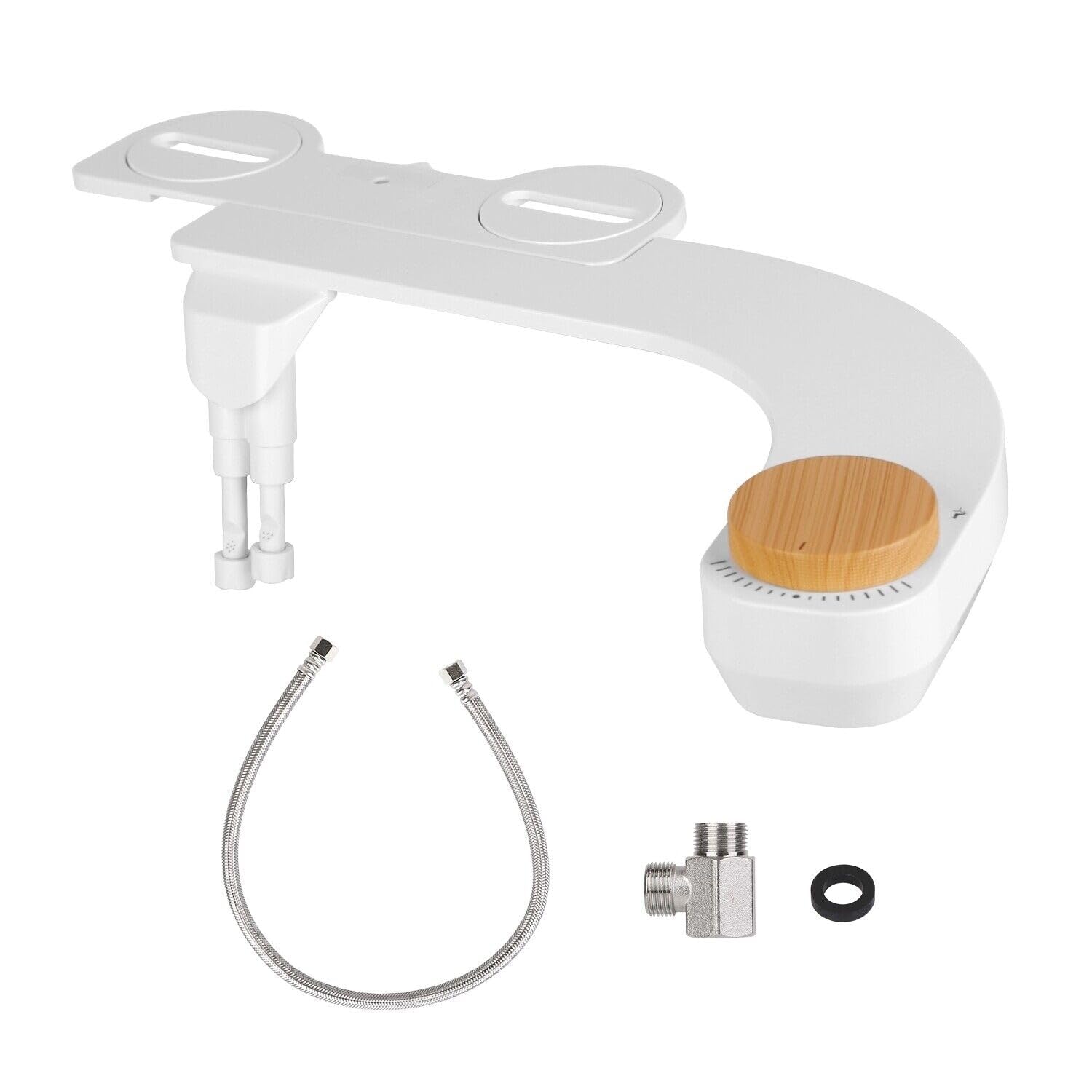 Non-Electric Dual Nozzle Cold Water Bidet Toilet Seat Attachment White